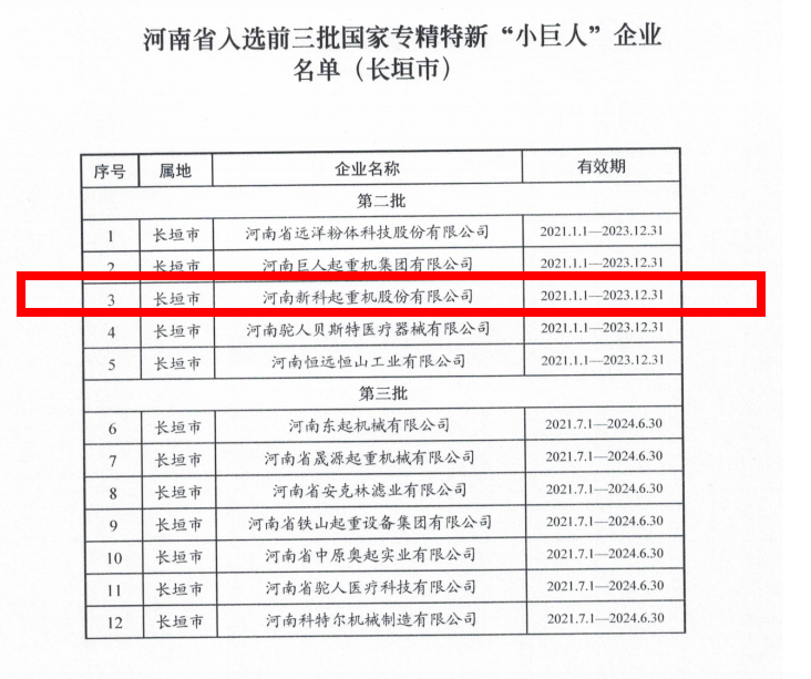 热烈庆贺新科公司荣获国家专精特新“小巨人”企业